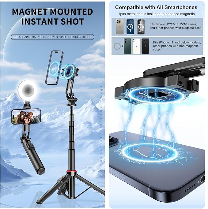 Magnetic Selfie Stick Tripod for iPhone, Travel Selfie Stick for iPhone 16 15 - Image 2