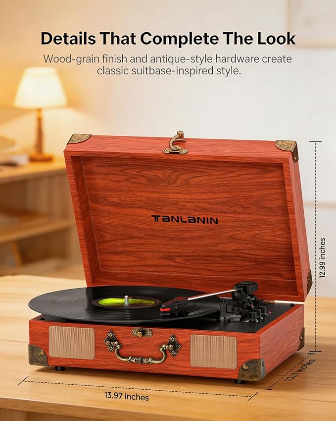 Vinyl Record Player with Bluetooth Output & Input, Treble & Bass Control - Image 7
