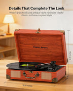 Vinyl Record Player with Bluetooth Output & Input, Treble & Bass Control - Image 7