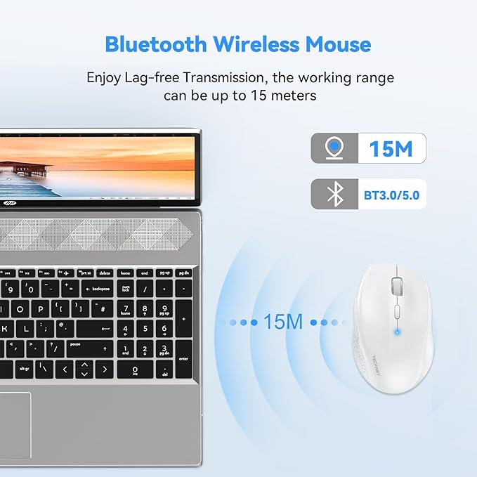 TECKNET Bluetooth Mouse, 4800 DPI Wireless Mouse, 2-Year Battery 6 Adjustable - Image 3