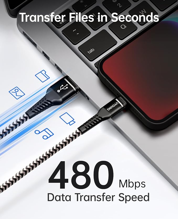 UYOUNG iPhone Charger Cable 3Pack 6FT USB to Lightning Cable Nylon Braided - Image 3