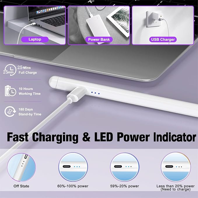 2Pack Stylus Pencil for iPad A16/11th Gen, Fast Charging Pen - Image 6