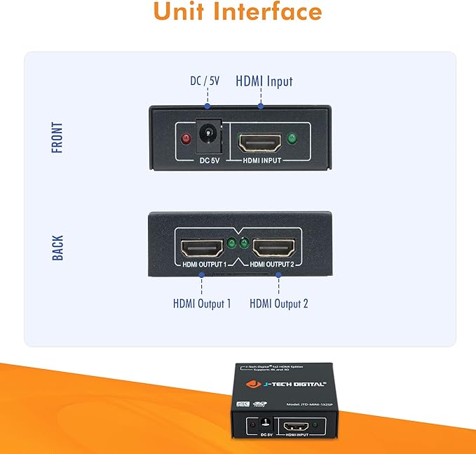 4K@60 HDMI Splitter 1 in 2 out 1X2 Powered Splitter - Image 5