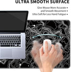 Black with White Topographic Line Large Mouse Pad, Gaming Keyboard Desk Pad - Image 5