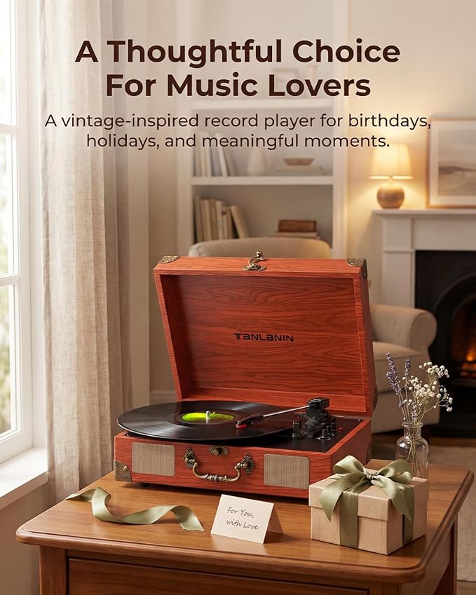 Vinyl Record Player with Bluetooth Output & Input, Treble & Bass Control - Image 11