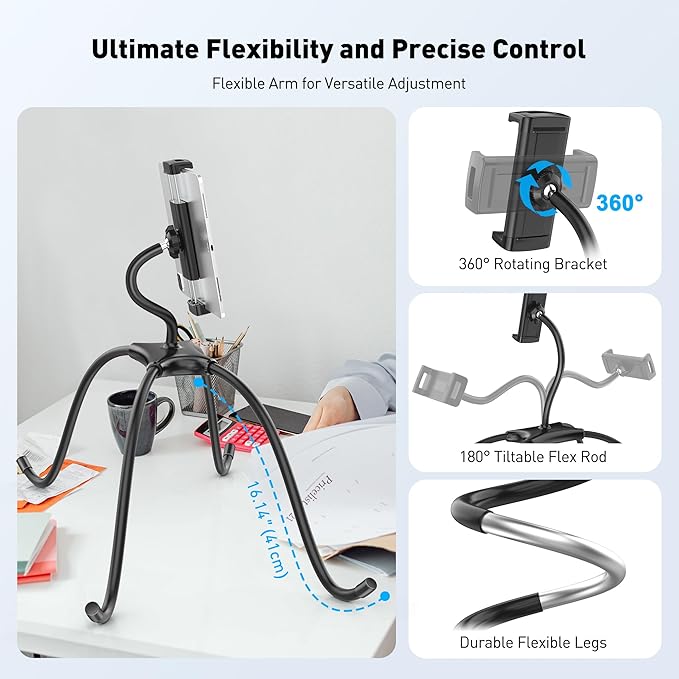 AboveTEK iPad Holder for Bed, Adjustable Tablet Bed Stand Mount, 360° - Image 2