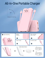 Portable Charger with Built in Cable and AC Wall Plug, USB C Power Bank - Image 2