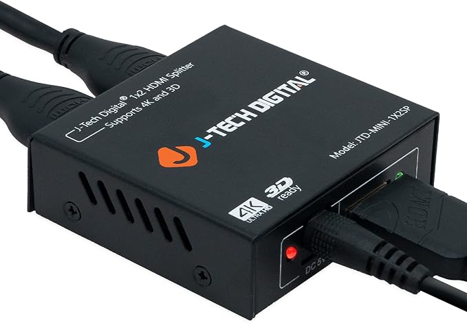 4K@60 HDMI Splitter 1 in 2 out 1X2 Powered Splitter by J-TechDigital
