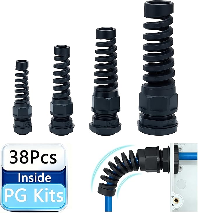 38 Pcs Waterproof Cable Gland, PG7、PG9、PG13.5、PG21 Thread 3~18mm, waterproof by Aandxmok