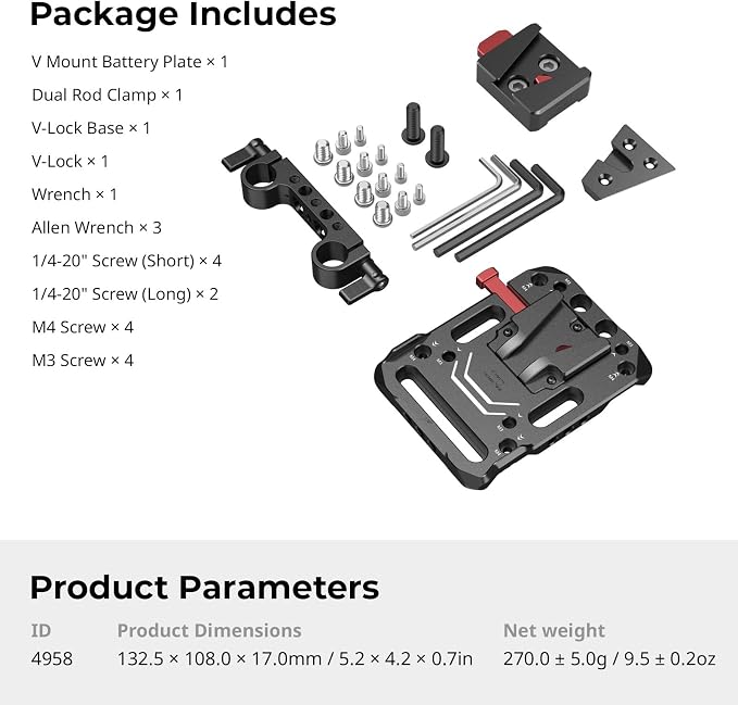 SmallRig Battery Plate with V-Lock Mount with Dual 15mm Rod Clamp Kit - Image 6