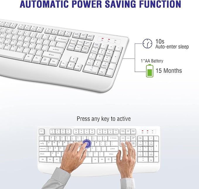 Wireless Keyboard, 2.4G Full-Sized Ergonomic Wireless Computer Keyboard - Image 4