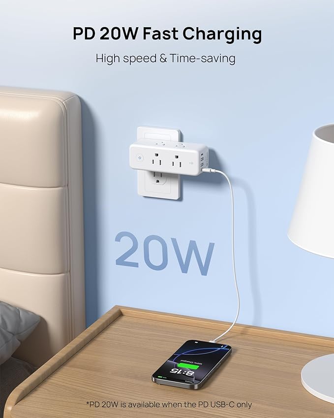 TROND Outlet Extender Surge Protector, 6 AC Outlet Splitter - Image 3