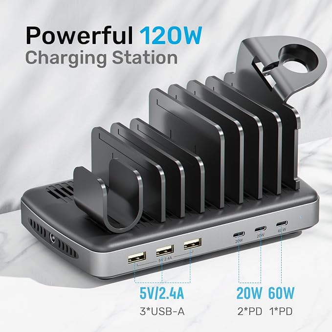 Unitek USB C Charging Station for Multiple Devices Apple, 120W 6 Port Charging - Image 2