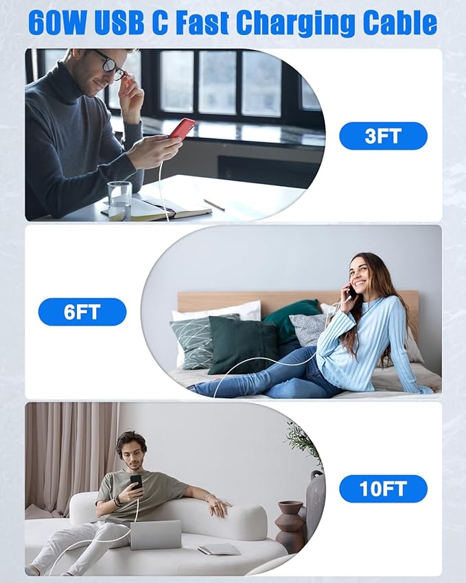 4Pack USB C to USB C Cable for iPhone 17/Air/16/15 Pro Max, Type C 60W Fast - Image 8