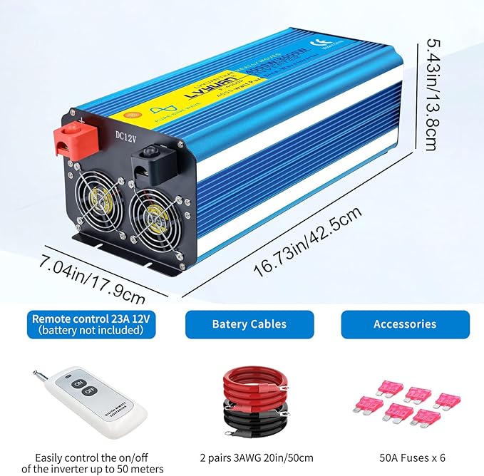 Yinleader 4000W Pure Sine Wave Power Inverter 12V DC to AC 110V-120V Converter - Image 4