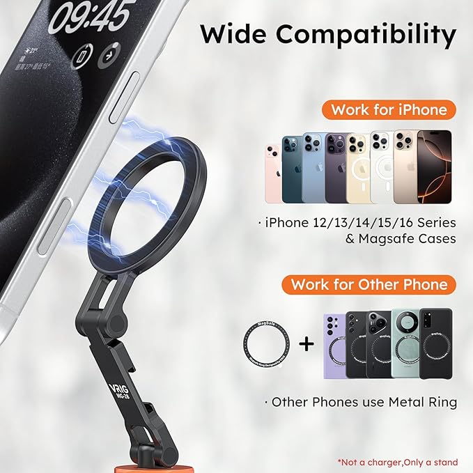 VRIG MG-28 Magnetic Phone Tripod Mount, 1/4" Thread Cold Shoe 360° Rotation - Image 6