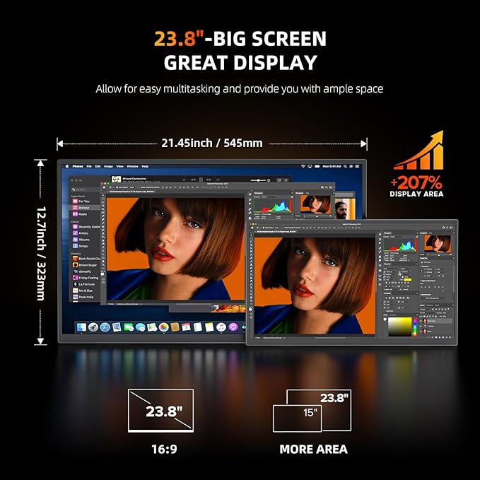 UPERFECT Portable Monitor 4K 23.8" | 400 Nits 24" Large Monitor | 3840 * 2160 - Image 4