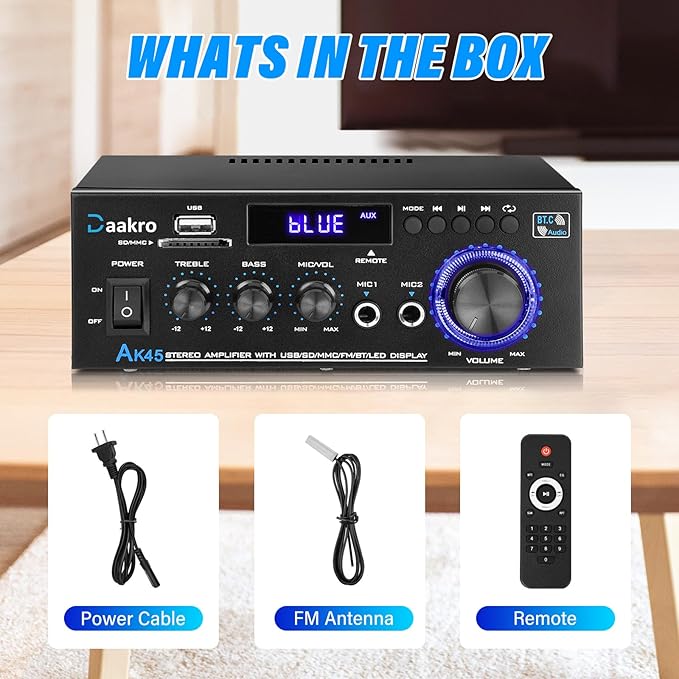 Daakro AK45 Stereo Audio Amplifier, 300W Home 2 Channel Wireless Bluetooth 5.0 - Image 8