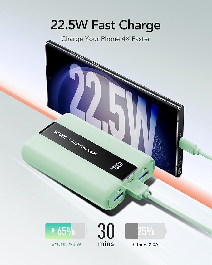 VRURC Power Bank, 20000mAh Portable Charger Fast Charging, Compact Travel - Image 2
