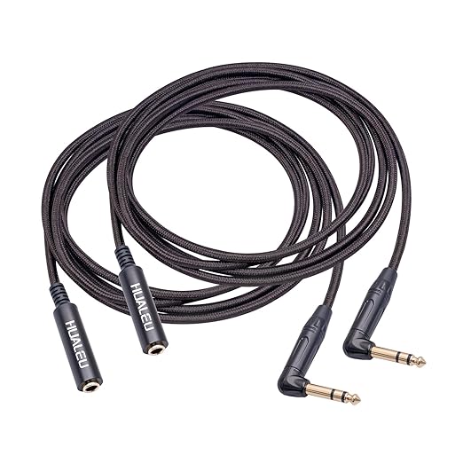 HUAELU 2Pack 3.3FT Right Angle 6.35mm TRS Stereo Male to Female Audio Cable by HUALEU