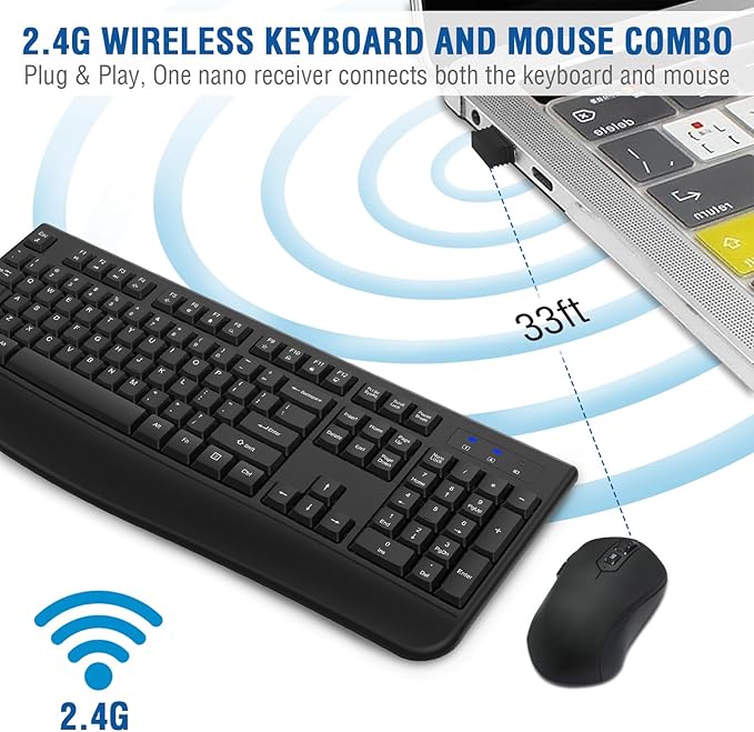 Wireless Keyboard and Mouse Combo, EDJO 2.4G Full-Sized Ergonomic Computer - Image 3