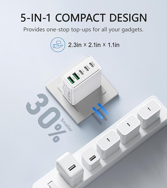 2Pack USB C Fast Charger Block, 50W 5-Port USB C Wall Charger Brick, 2 USB A & - Image 6