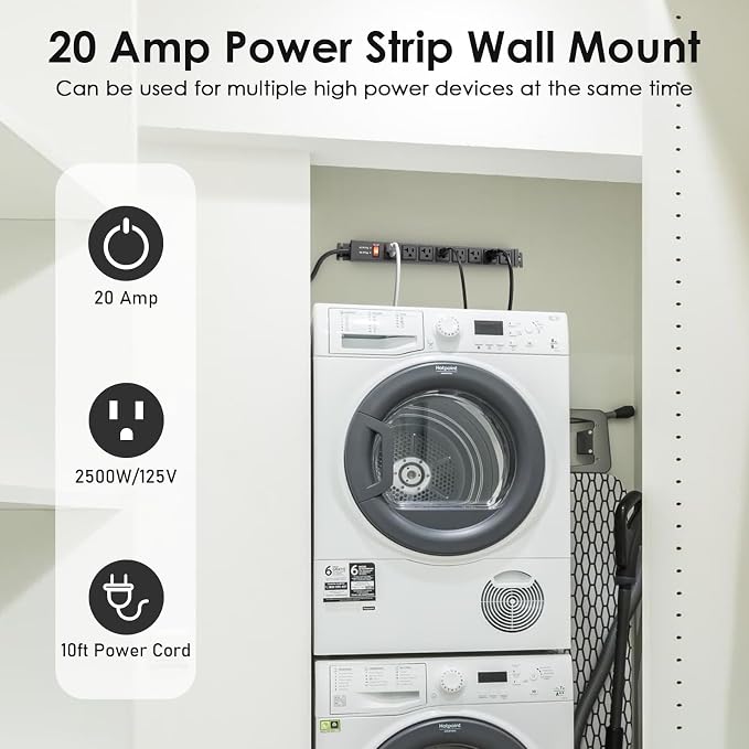 JUNNUJ 20 Amp Power Strip Heavy Duty 2 Pack, 4800J Surge Protector Metal Power - Image 6