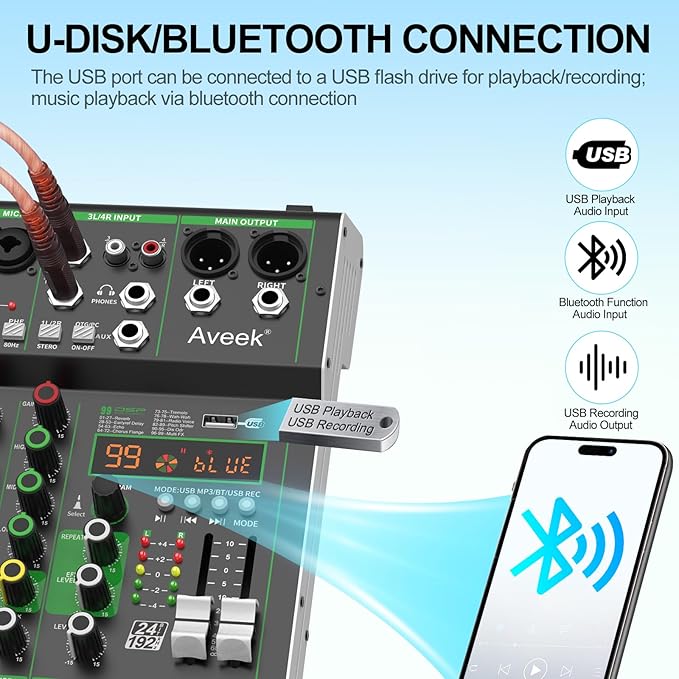 Aveek Audio Mixer, Professional Sound Board Mixing Console - Image 4