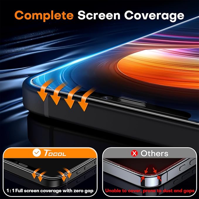 TOCOL for iPhone 12 Screen Protector 9H Hardness Military Grade Shatterproof HD - Image 4