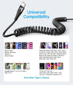 USB C to C Cable 3FT for Car, Coiled USB C Cable Fast Charging for iPhone 16 - Image 7