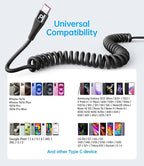 USB C to C Cable for Car 3FT&5FT, Coiled USB C Fast Charging Cable for iPhone - Image 7