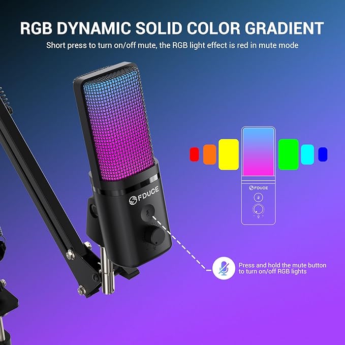 FDUCE Gaming USB Microphone, RGB Condenser mic - Image 4