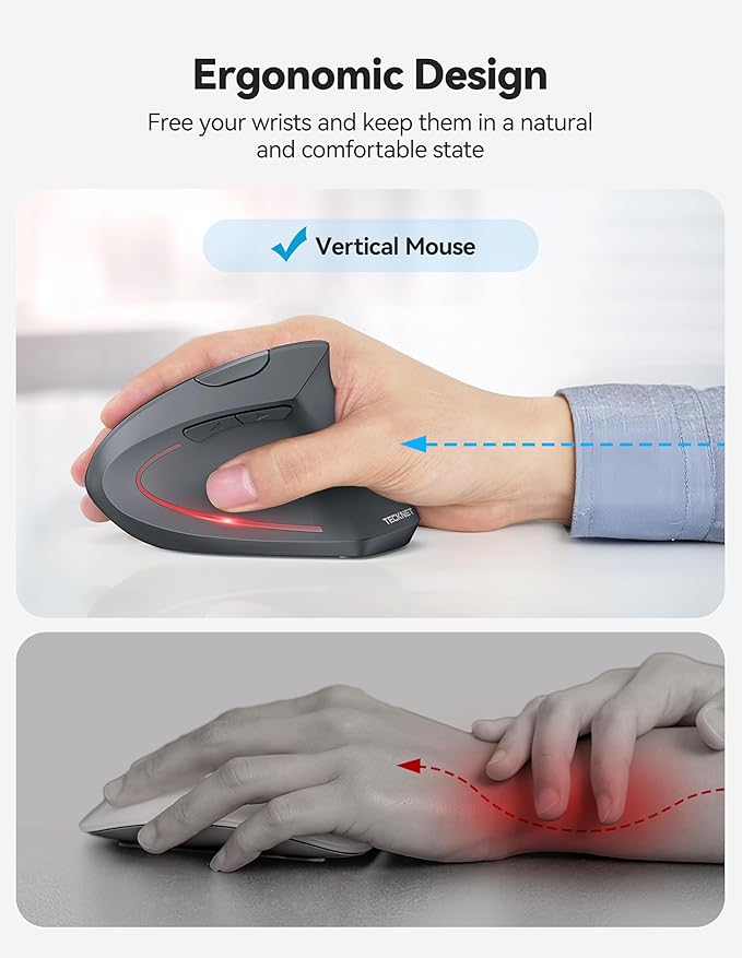 TECKNET Ergonomic Mouse, Rechargeable 2.4G+Bluetooth Vertical Mice 6 DPI - Image 4