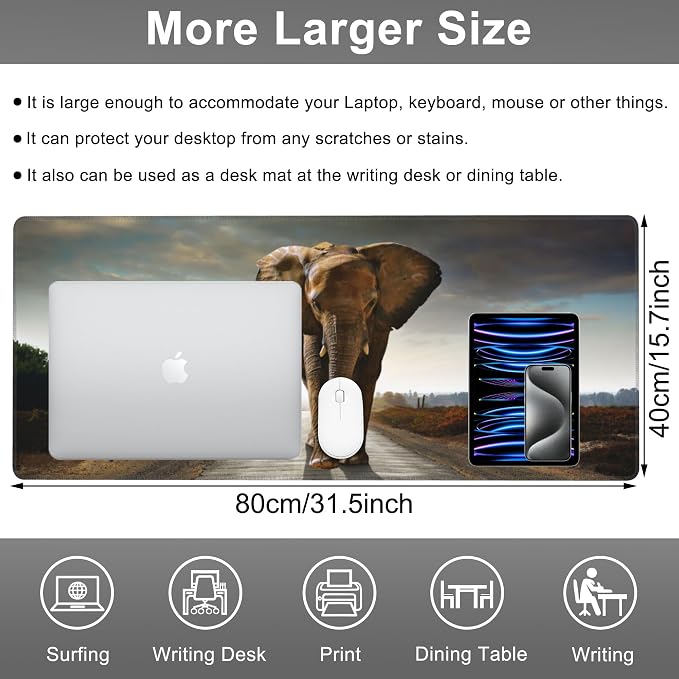 Mouse Pad, Large Walking Elephant Desk Mat, Extended Non-Slip Gaming Keyboard - Image 2