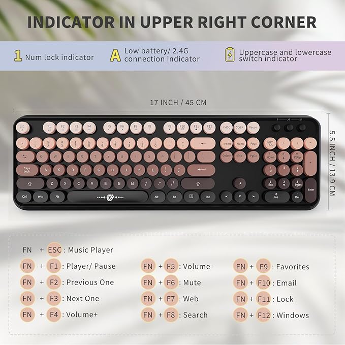 Wireless Keyboard and Mouse Combo, 104 Round Keys Cute Colorful Keyboard and - Image 3