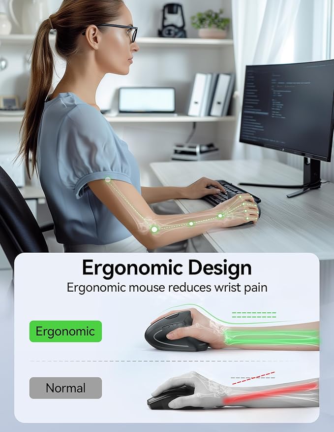 TECKNET Ergonomic Wireless Mouse, Rechargeable Mouse Wireless Silent - Image 2