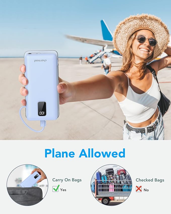 charmast Portable Charger with Built-in Cables & Wall Plug, 10000mAh Portable - Image 8