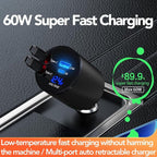 Retractable Car Charger, 4 in 1 Super Fast Car Phone Charger 60W, 2 Retractable - Image 9