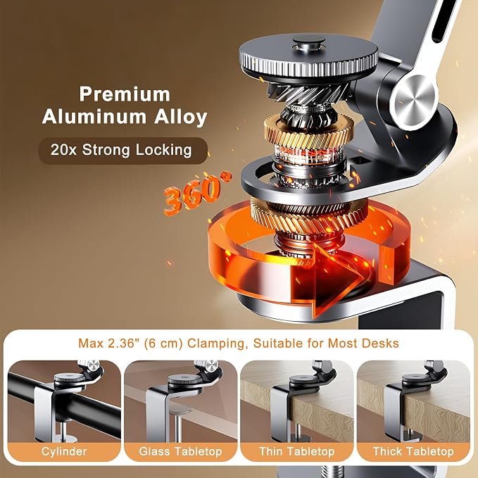 iPad Mount for Desk Aluminum Alloy Tablet Stand Foldable Overhead Arm Holder - Image 5