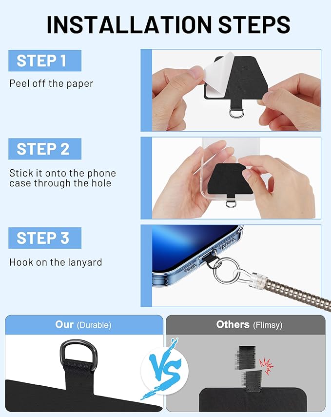 Phone Tether Lanyard, SHANSHUI Strong Spring Rope Climbing Hook, 4x Phone - Image 5