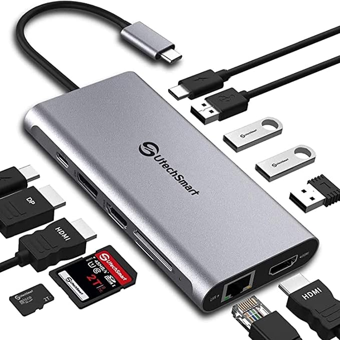 Docking Station, USB C Hub UtechSmart 12 in 1 USB C Dock Triple Display by UtechSmart