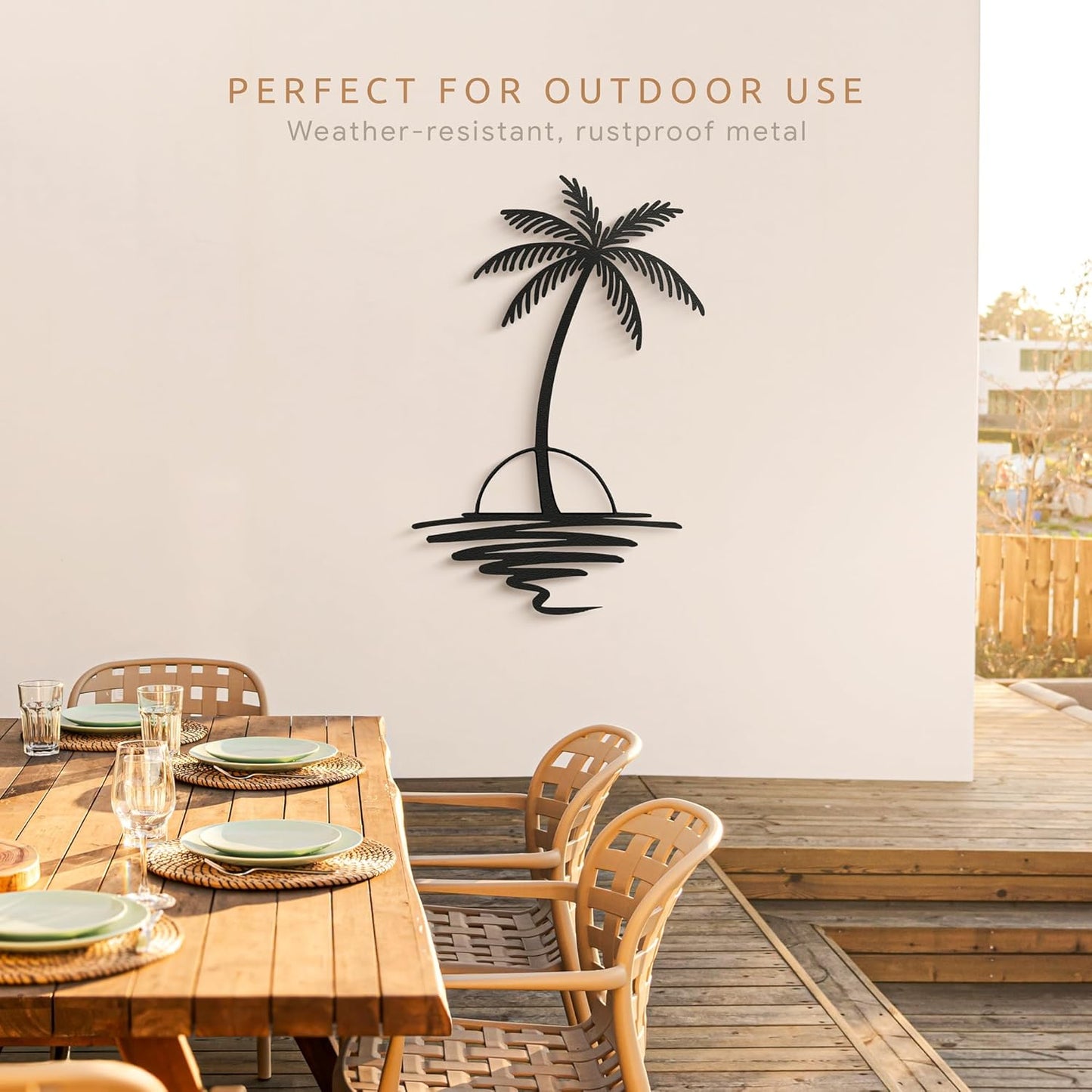 Metal Palm Tree with Sunset Wall Art, Large Outdoor Wall Decor, Tropical Beach Decor for Living Room, Bedroom, Garden Home Wall Sign, Perfect Metal Wall Art for Beach House(Black, 18 x 14 inches)