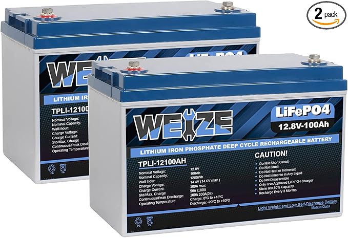 WEIZE 12V 100Ah LiFePO4 Battery Group 31 Lithium Battery, Built-in 100A BMS by WEIZE