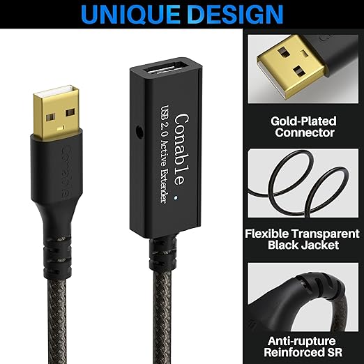Active USB Extension Cable 50 Feet, USB 2.0 A Male to Female Cord, - Image 2