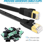 Cat 7 Flat Ethernet Cable 15ft Black, High Speed 10GB Shielded LAN Internet - Image 2