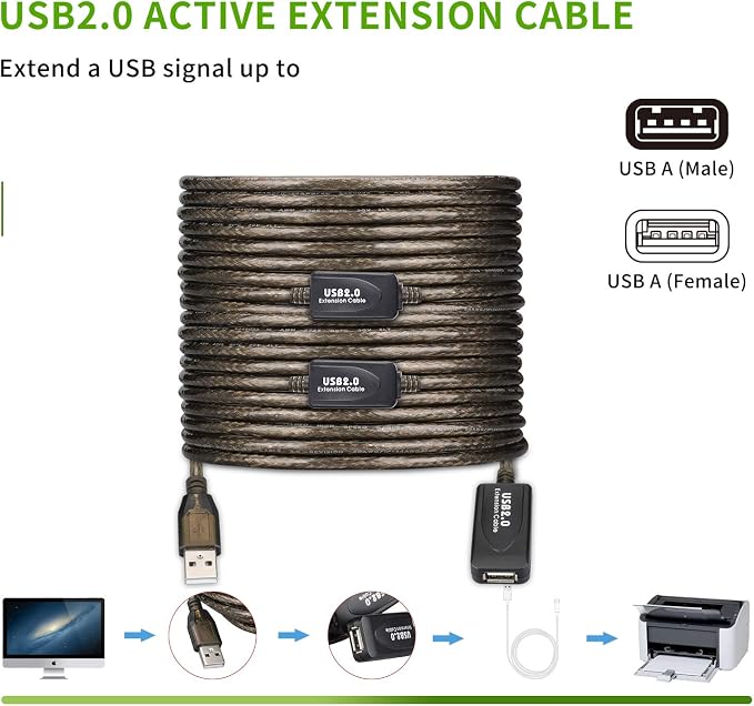 LDKCOK USB 2.0 Type A Male to A Female Active Repeater Extension Cable 100ft - Image 7