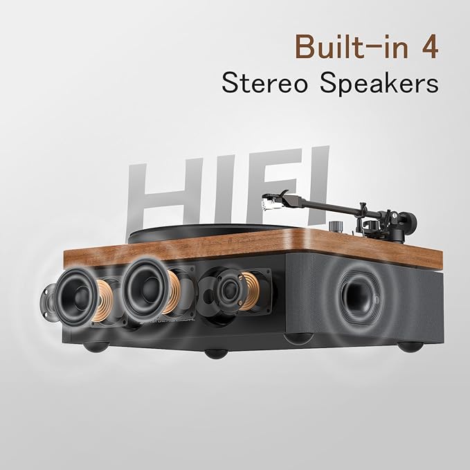 1 by ONE All-in-One Vinyl Record Player, HiFi Turntable Built-in Speakers - Image 3