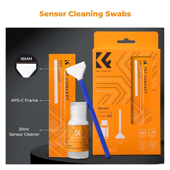 K&F CONCEPT 16mm APS-C Sensor Cleaning Swab*10 + 20ml Sensor Cleaner, DSLR SLR - Image 2