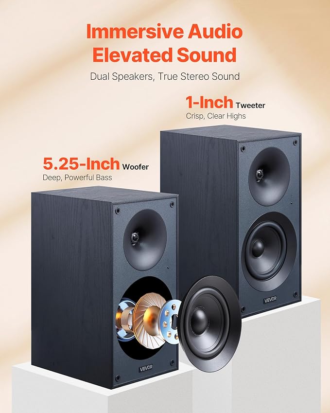 VEVOR Powered Bookshelf Speakers, 25W x 2, Active Studio Monitor Speaker - Image 2