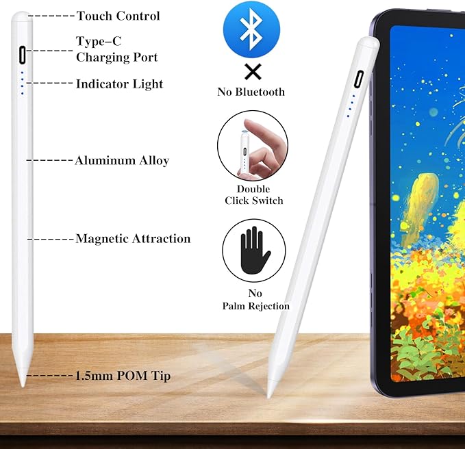 Stylus Pens for Touch Screens POM Tip Magnetic iPad Pencil Rechargeable Tablet - Image 3